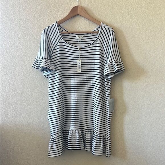 NWT Max Studio London Striped Ruffle Sleeve Top Navy & White Medim - Picture 4 of 11